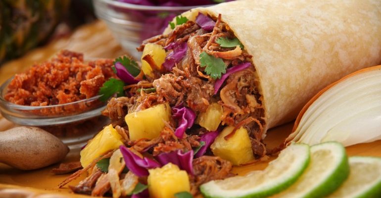 Mexican grilled pineapple and port burrito