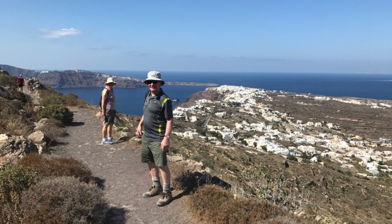 Santorini walk and view to Oia, Greece