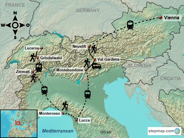 Walking the European Alps map