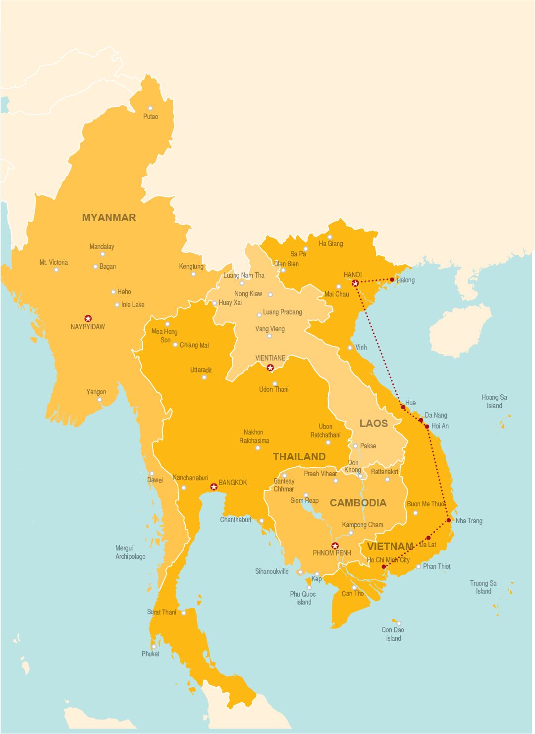 Indotrek Vietnam Saigon to Hanoi map