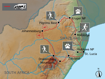 Sunway Safaris Walking South Africa Map